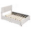 Lit plateforme double tapissier pleine grandeur avec 2 tiroirs et 1 lit gigogne simple, tête de lit classique, beige-1242860450