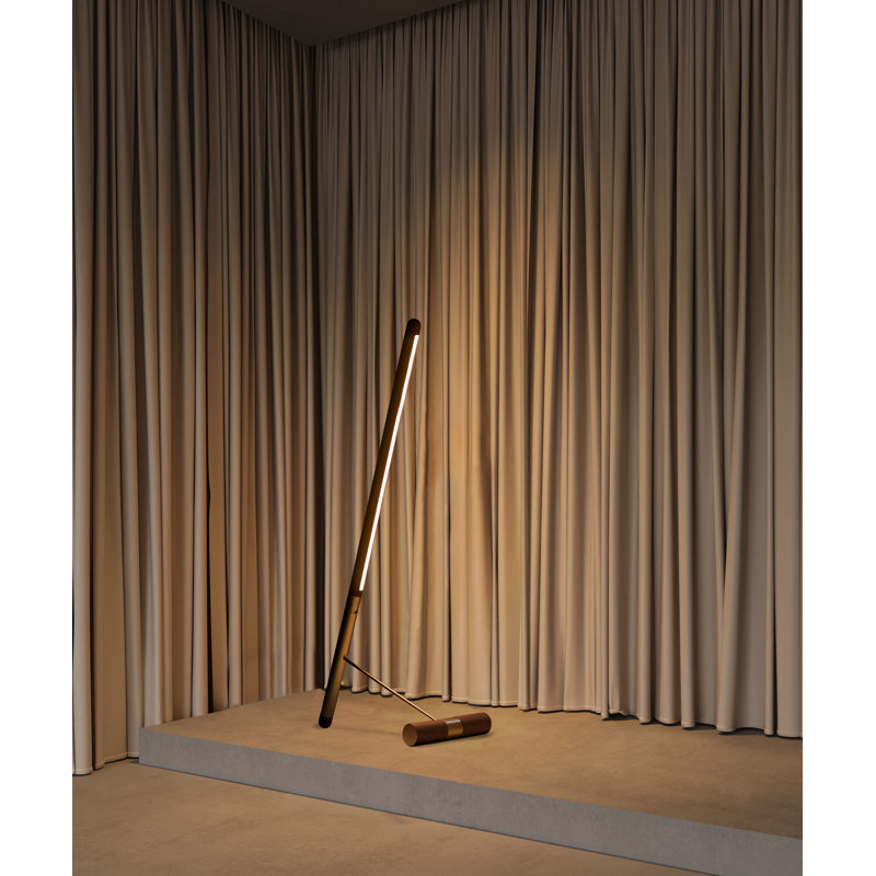 Linea 59.1'' LED Novelty Floor Lamp, Brass, Walnut