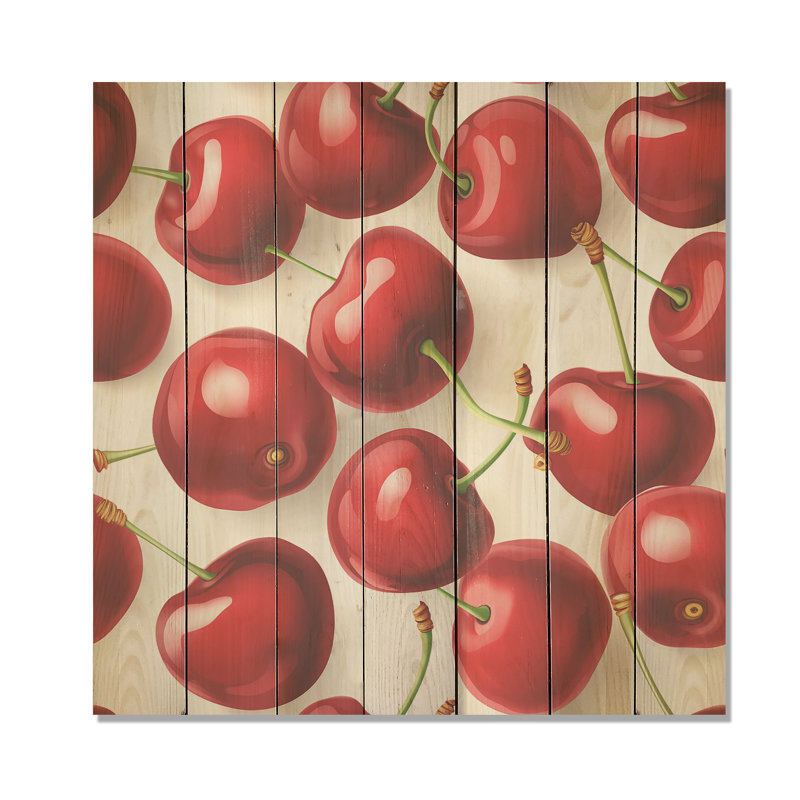 Simple Cherry Blooms Pattern II - Cherry On Wood Print, 15" H x 15" W