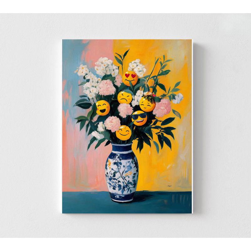 Art mural floral Emoji, H 24 po x l 32 po, Impression sans cadre, Ne s’applique pas