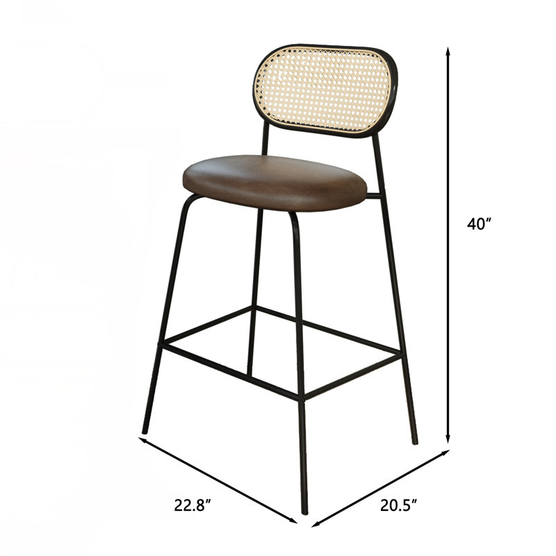 Rattan Back Bar Stool, Brown Seat/Black Frame