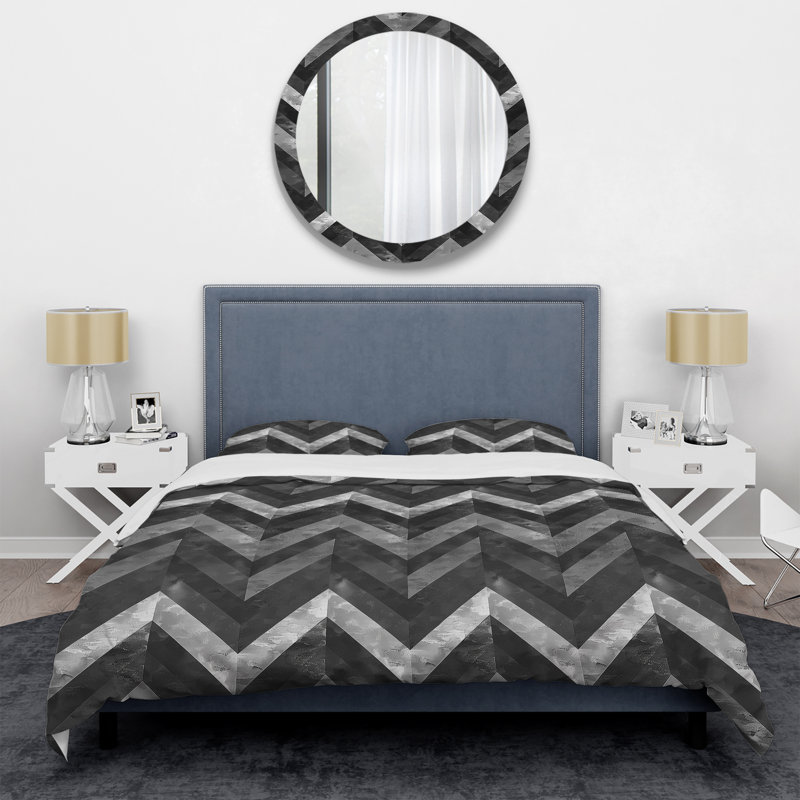 Ensemble de housse de couette moderne à motif de chevrons gris, Housse de couette simple et deux taies décorative