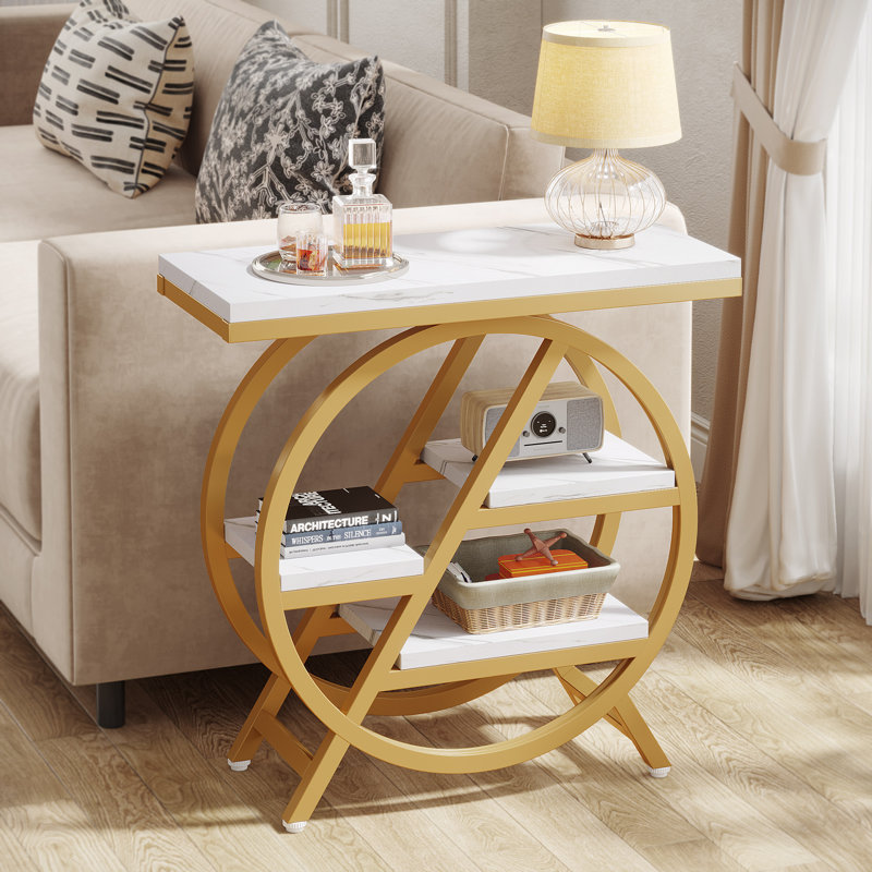 End Table, Gold/Faux Marble White, Faux Marble White
