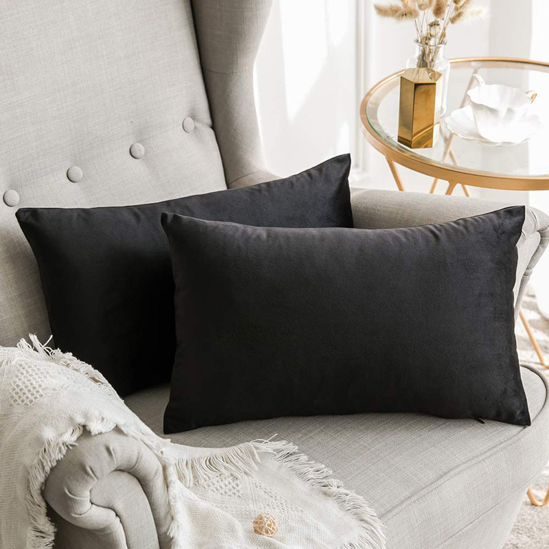 Solid Velvet Reversible Pillow Cover, Black, 12"H x 20"W