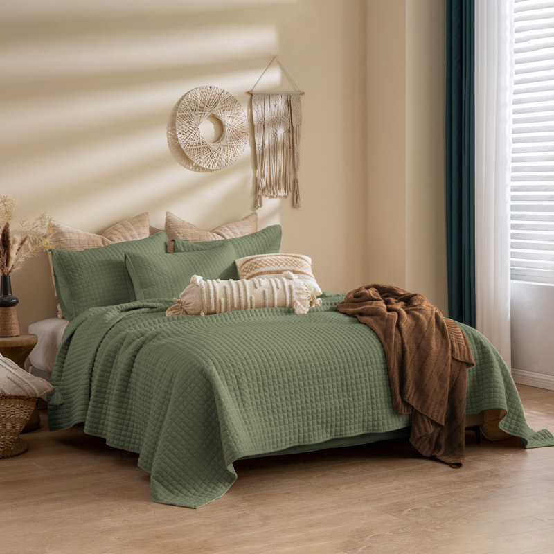 Ensemble de literie 3 pièces Waffle, Courtepointe grand + 2 couvre-oreillers standard, Sauge