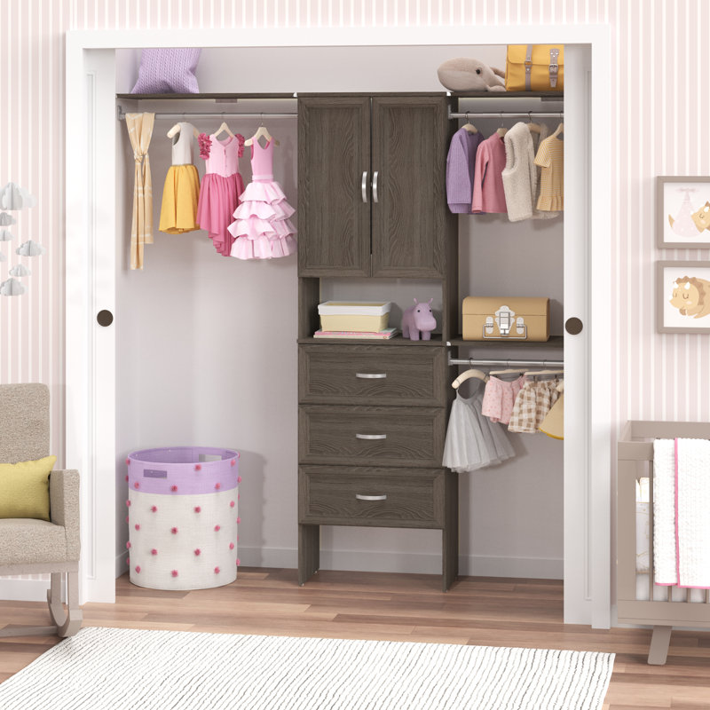 SuiteSymphony 84" W - 120" W Closet System with Drawers and Doors, Graphite Gray