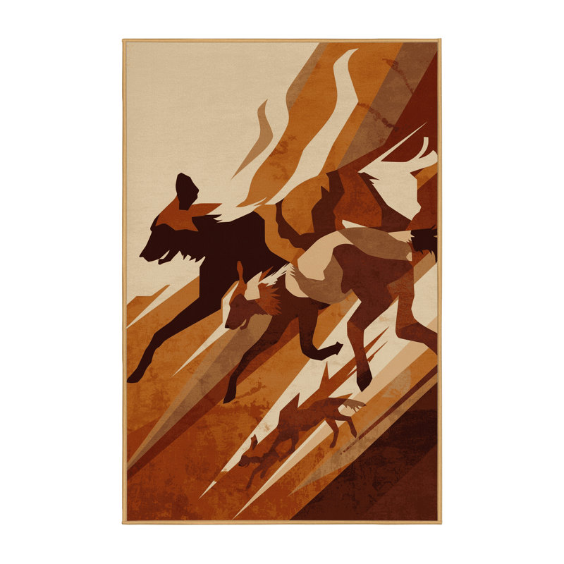 Tapis moelleux doux et moelleux à motif abstrait de chien sauvage d'Afrique en brun - reliure brun clair, 5 x 8