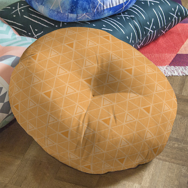 Coussin de sol classique à motif de triangles dessinés à la main, 30 po x 30 po, Orange