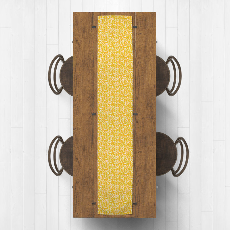 Courtlin Rectangle Floral Polyester Table Runner, 90" x 16", Yellow
