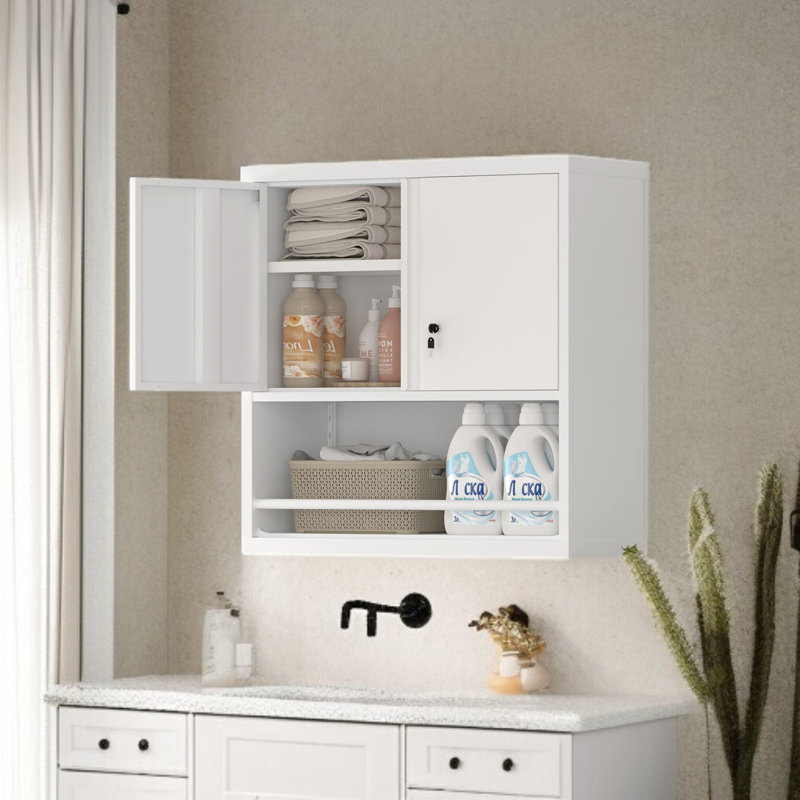 Adjustable 2-door Metal Storage Cabinet With Shelves For Kitchen, Office, Or Living Room