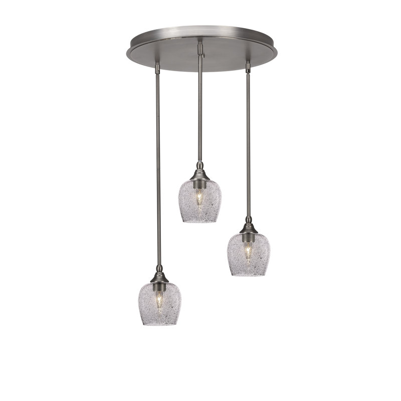 Luminaire suspendu suspendu en grappe 3 lumières avec verre à bulles 6 po Empire, Nickel brossé