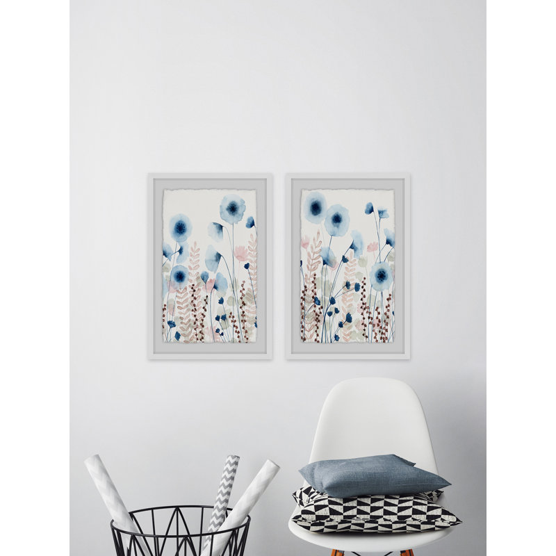 « doux fleur field iii », ensemble de 2 reproductions de peintures à l’aquarelle encadrées, H 12 po x l 8 po x L 1,5 po
