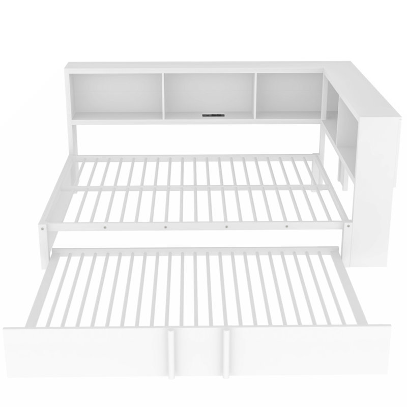 Metal Daybed With Trundle, Storage Cabinets And USB Ports, White