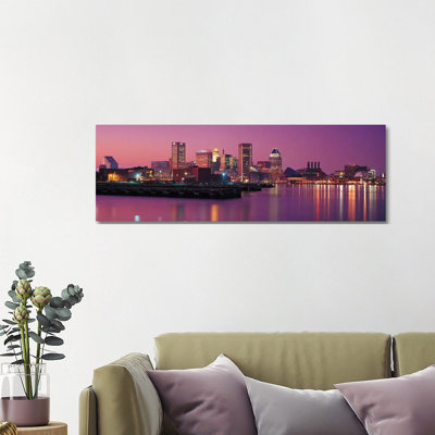 Baltimore Skyline Cityscape (Evening) - Wrapped Canvas Panoramic Print