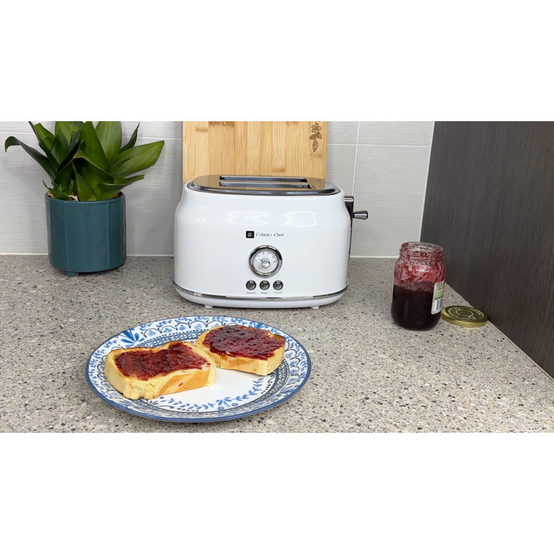Retro Red Stainless Steel 2-Slice Toaster with Wide Slot