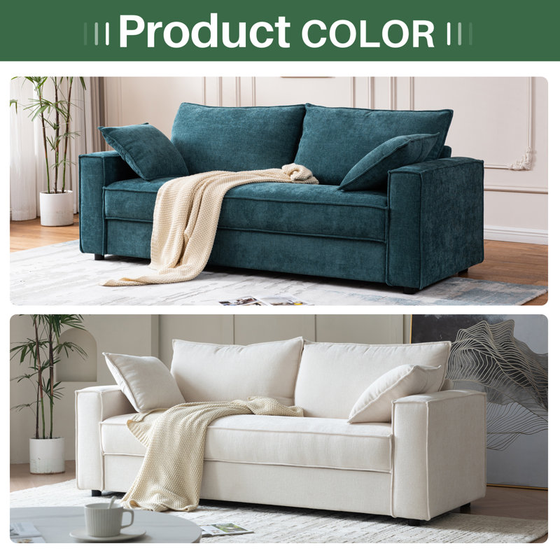 Ebern Designs Alcantara 3-Seater 79.5'' Modern Upholstered Sofa with Square Armrests and 2 Throw Pillows & Reviews - Wayfair Canada