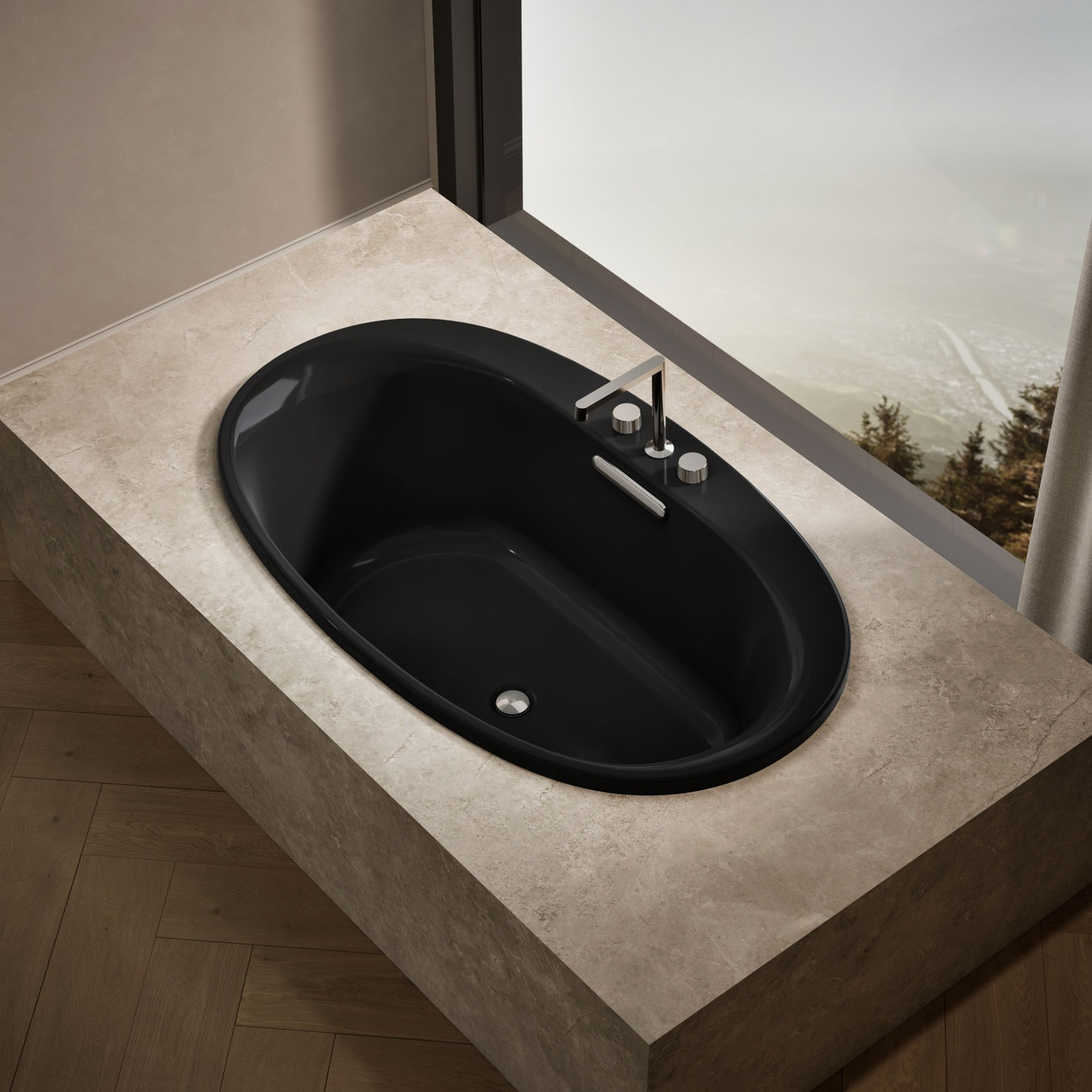 Underscore 60" x 36" Drop-in Soaking Acrylic Bathtub, Black