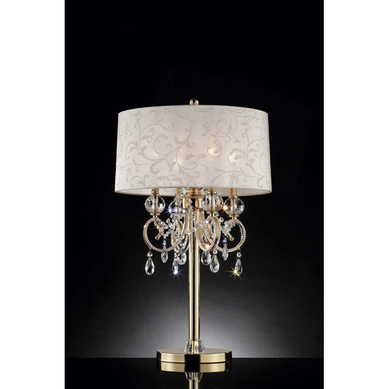 Lampe de table 32,5 "en métal" Aurora "avec finition laiton doré et accents de cristal