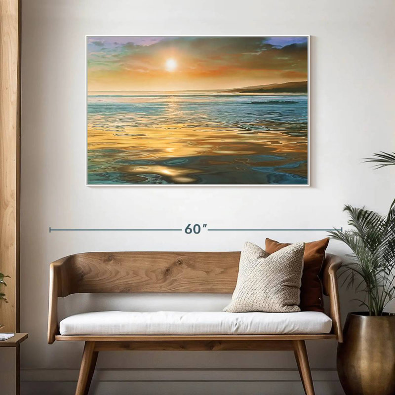 Calme du soir océan, Cadre flottant blanc, 46 po x 31 po