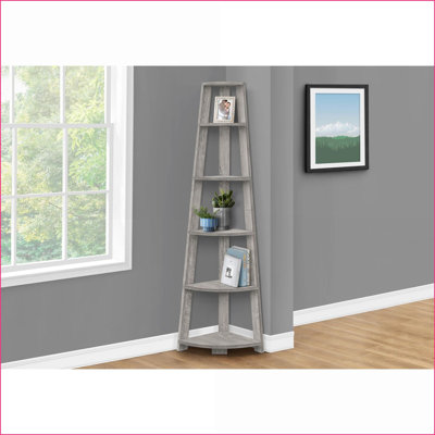 Bibliothèque à 5 niveaux d'angle contemporain gris ardoise stratifié H 72 po | Gris | Panneau de particules