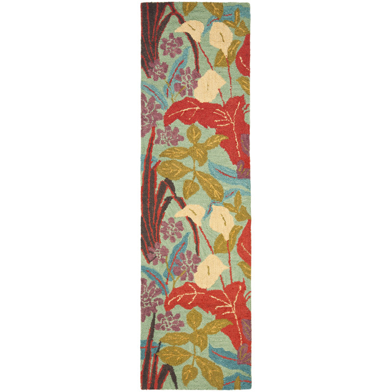 Tapis floral en laine crocheté à la main Emrick, Tapis de couloir 2 pi 3 po x 8 pi