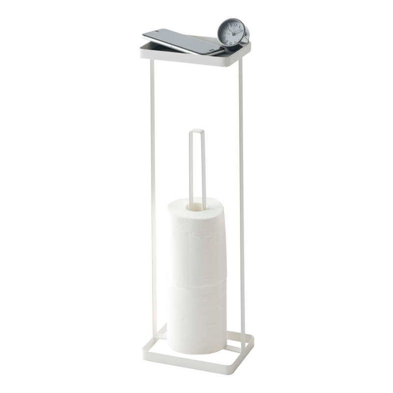 White Contemporary Metal Toilet Paper Stand with Tray