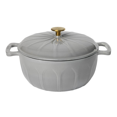 6 Quart Luxe Enamel Dutch Oven, Smoke, with gold knob