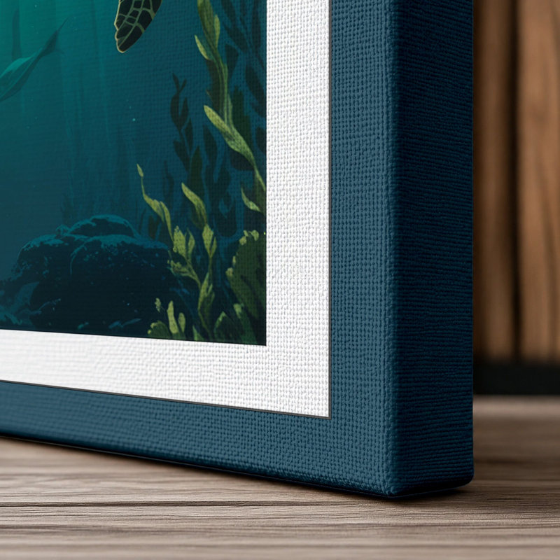 Turtle in Light Coastal - Wrapped Canvas, 24x16 - 61.0 x 40.6 cm, Teal Border