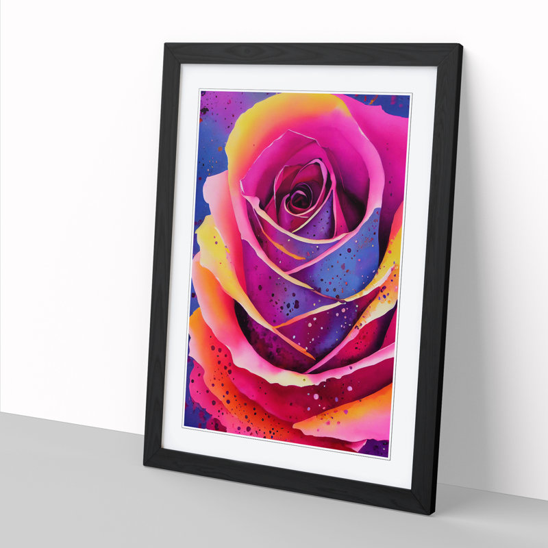 Rose Flower Splatter Vol.4 - Single Picture Frame Painting, Black, 64cm H x 46cm W x 2cm D