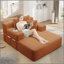 Luxueuse chaise longue en velours côtelé moelleux avec 3 coussins, canapé-lit convertible avec poche de rangement, conception sans cadre et mousse de compression pour les petits espaces, salon, appartement, orange-2045143849