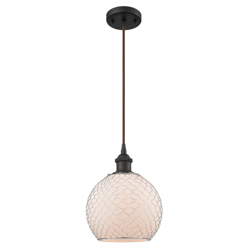 Luminaire sphère suspendu 1 lumières simple Egger, H 13 po x l 10 po x P 10 po, Blanc / Nickel, Noir mat