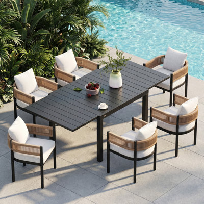 7-Piece Wicker Dining Set With Steel Extendable Table