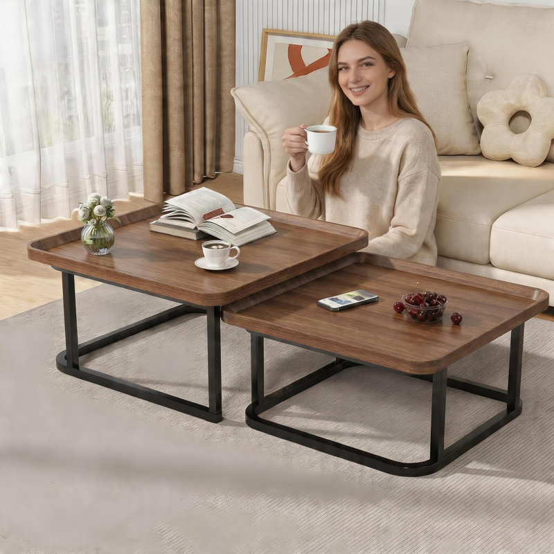 Ensemble de 2 tables gigognes empilables empilables, Brown