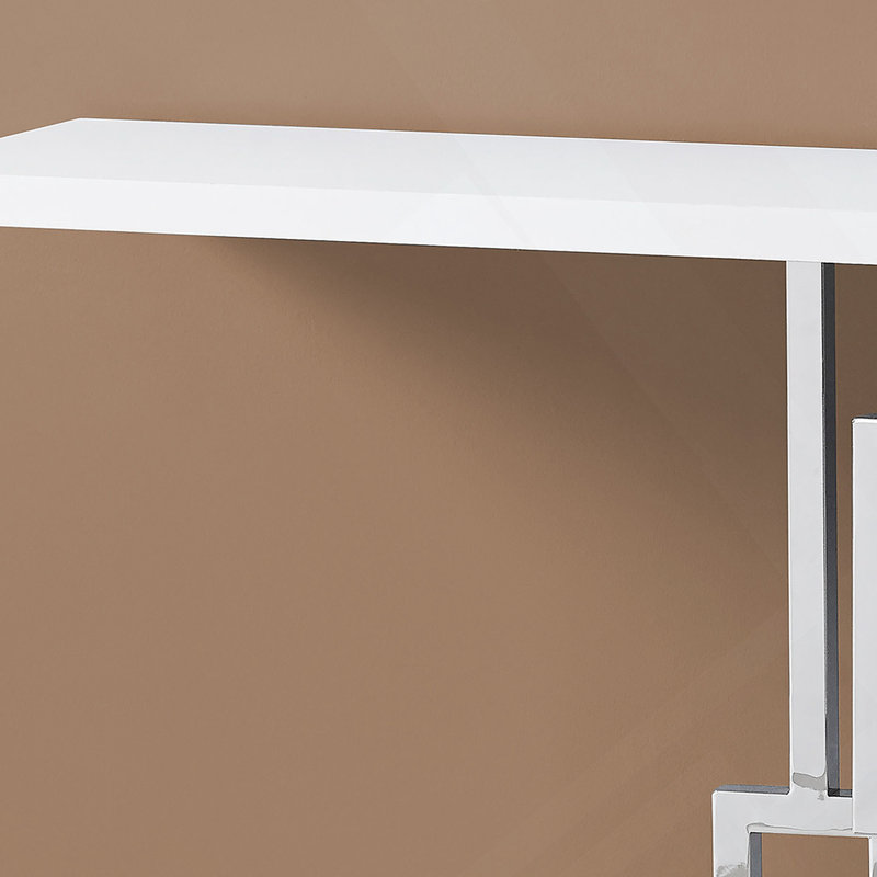 Table d'appoint, console, vestibule, étroit, canapé, stratifié blanc brillant, métal chromé