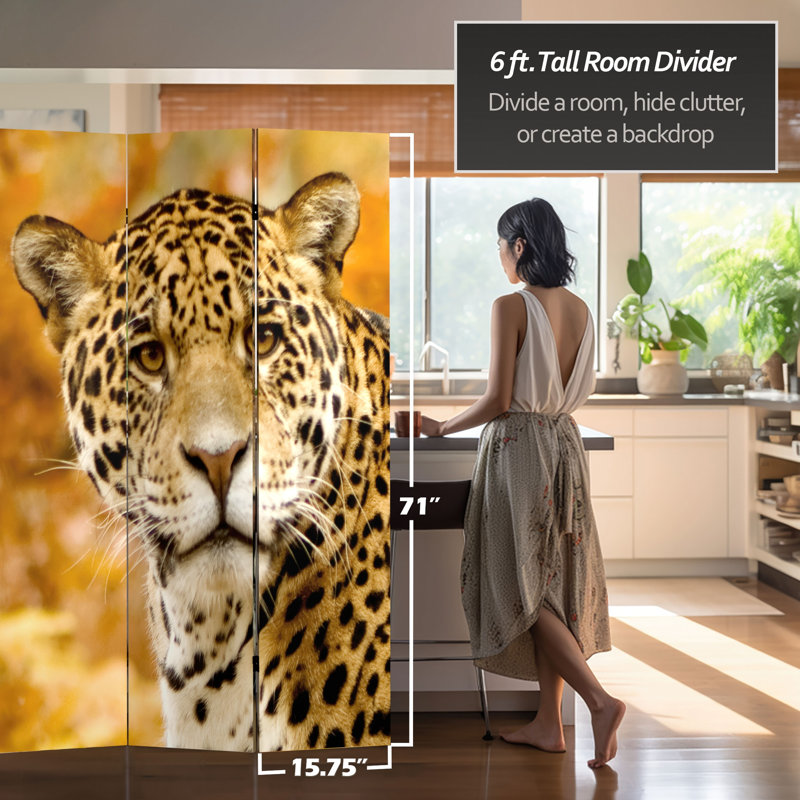 6 Ft. Tall Double Sided Peacocks Canvas Room Divider, Leopard