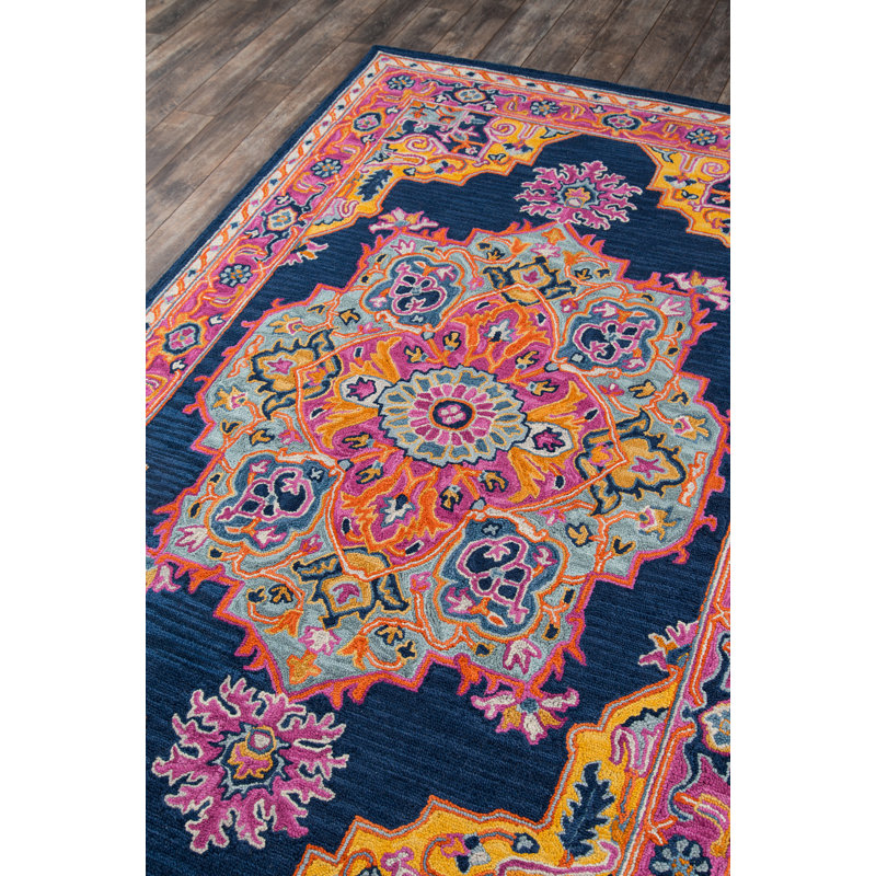 Tapis bleu marine en laine touffeté à la main Lancaster, Rectangle 6 pi x 9 pi