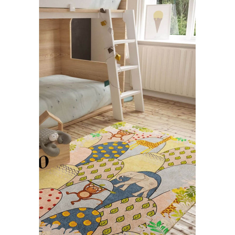 Tapis décoratif tissé à motif animalier coloré pour enfants, Tapis de couloir 2 pi 6 po x 5 pi