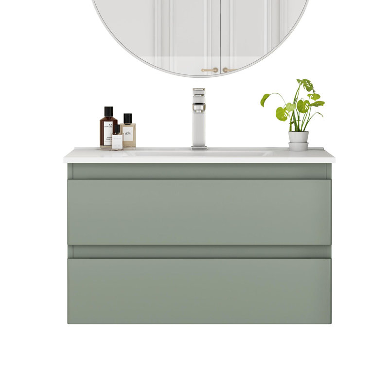 Meuble-lavabo mural 32 po avec tiroirs doubles à fermeture en douceur, Vert