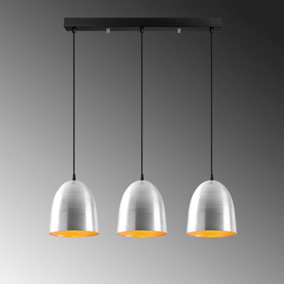 Lustre de style scandinave, hauteur réglable, structure en métal argenté, 49,2 po x 7,9 po x 4,0 po | Diamètre du capuchon: 7,9 pouces, hauteur: 9,8 pouces | 3 x douilles E27, 40 W maximum | Éclairage élégant pour les maisons modernes
