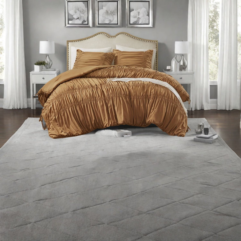 Ensembles de literie luxueux en microfibre brune, grand, avec motif froncé romantique