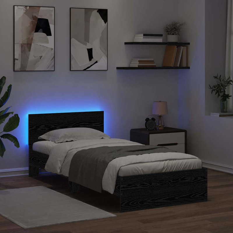  Bed Frame With Headboard Engineered Wood, Single (3'), Black Oak