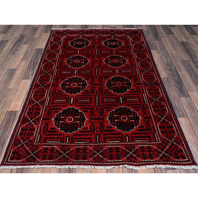 3'11" x 6'4" New Hand Knotted Red Wool Rectangle Oriental Rug - MOA102669