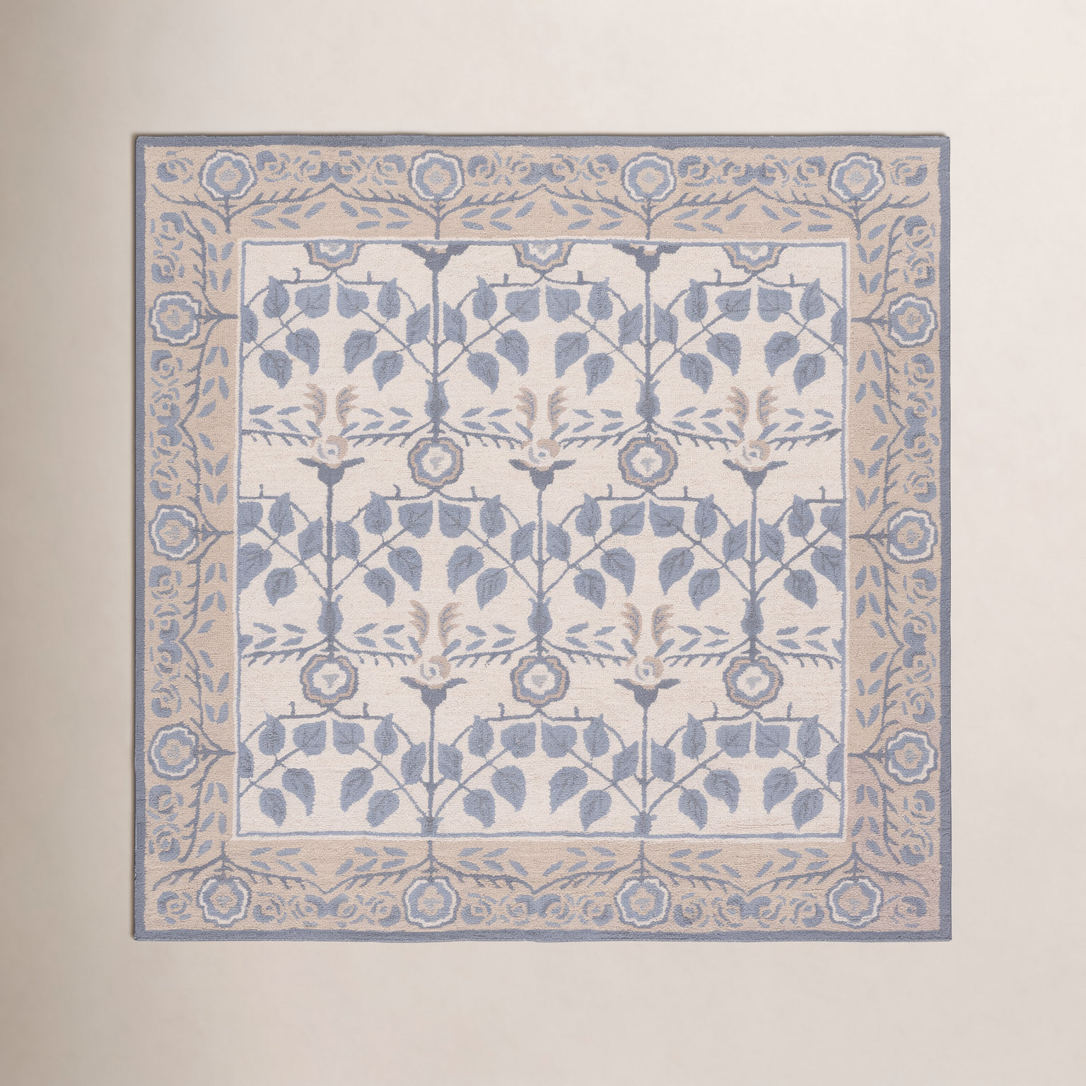 Hand-Tufted Wool Floral Outdoor Rug, Square 6'