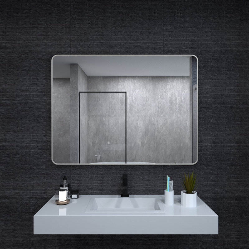 Round Metal Frame Hanging Wall Bathroom Mirror, 36' x 48", Brushed Nickel