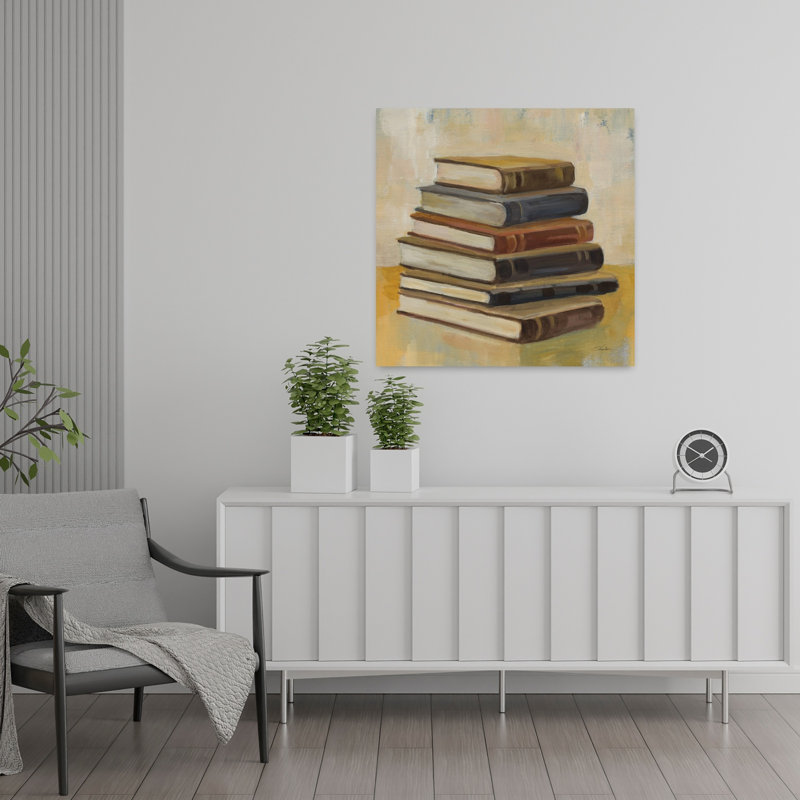 Livres contemporains sur le porche Ii Sq avec livres, art brun, H 24 po x l 24 po