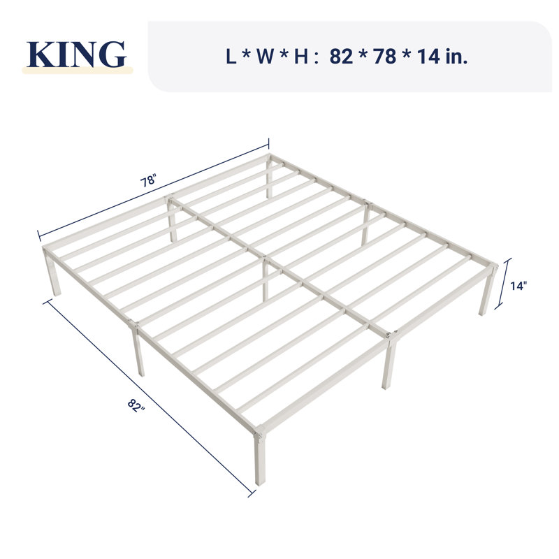 Base de lit plateforme en métal 14 po avec espace de rangement, Blanc, Très grand lit, 14"