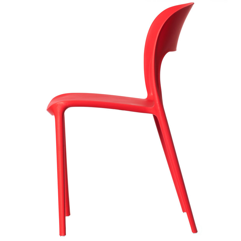 Modern Plastic Outdoor Dining Chair with Open Curved Back, Set of 4, Rouge