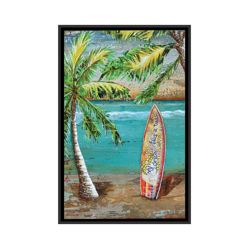 «Surfs Up» par Danny Phillips - impression d'art graphique, Pas de tapis, H 26 po x l 18 po x 1,5 po, Toile avec cadre noir