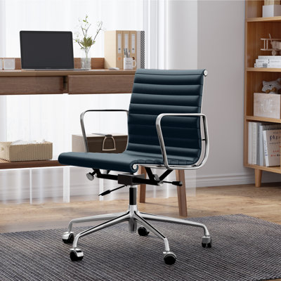 Chaise de bureau en cuir véritable Ashvina