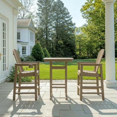 3-Piece HDPE Bar-Height Patio Bistro Set, Square High Top Pub Table + 2 Bar Chairs, All-Weather Outdoor Dining Set